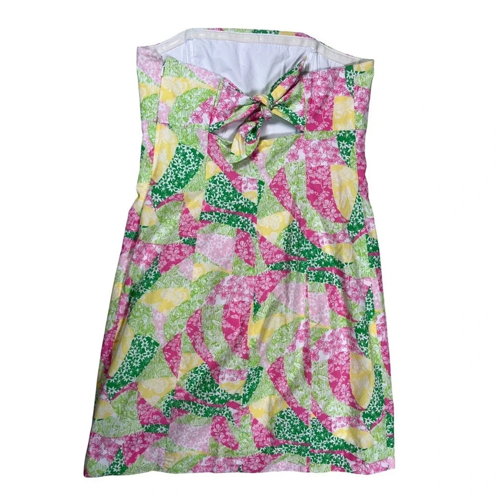 Lilly Pulitzer Franco Multicolor Strapless Dress Sz 6 Tie Back Floral Summer - Picture 2 of 9